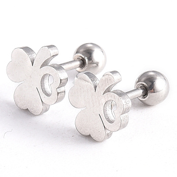 201 Stainless Steel Barbell Cartilage Earrings, Screw Back Earrings, with 304 Stainless Steel Pins, Shamrock, Stainless Steel Color, 8.5x8x2mm, Pin: 1mm