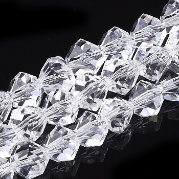 Glass Beads Strands, Faceted, Triangular Pyramid, Clear, 9x9x9mm, Hole: 1.5mm, about 50pcs/strand, 17.3 inch