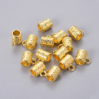 Tibetan Style Alloy Tube Bails, Loop Bails, Bail Beads, Column, Golden, Lead Free and Cadmium Free, 9x7mm, Hole: 2.5mm, Inner Diameter: 4.6mm