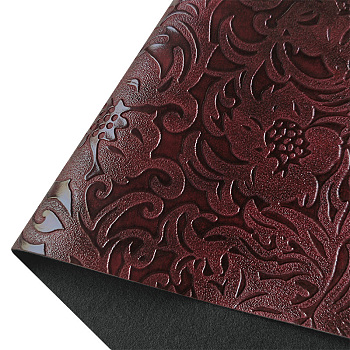 Embossed Flower Pattern Imitation Leather Fabric, for DIY Leather Crafts, Bags Making Accessories, Dark Red, 30x135cm