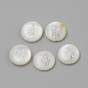 Natural Freshwater Shell Beads, Flat Round & Tortoise, Platinum, 15x4mm, Hole: 1mm