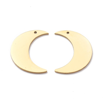 304 Stainless Steel Pendants, Laser Cut, Moon, Golden, 22x17x1mm, Hole: 1.2mm
