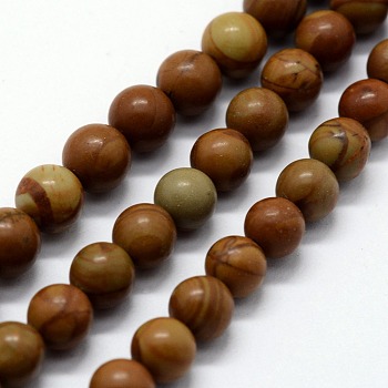 Natural Wood Lace Stone Beads Strands, Round, 4mm, Hole: 0.6mm, about 95pcs/strand,  14.76 inch(37.5cm)