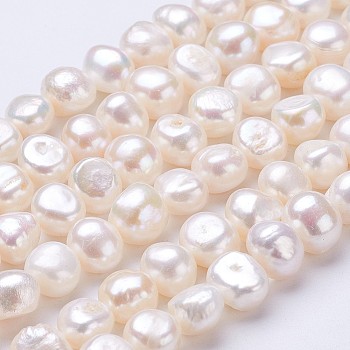 Natural Cultured Freshwater Pearl Beads Strands, Nuggets, Seashell Color, 10x9~10x7~9mm, Hole: 0.5mm, about 36pcs/strand, 13.5 inch