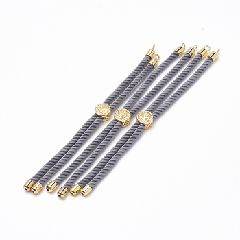 Nylon Twisted Cord Bracelet Making, Slider Bracelet Making, with Brass Findings, Golden, Dark Gray, 8.7 inch~9.3 inch(22.2cm~23.8cm), 3mm, hole: 1.5mm