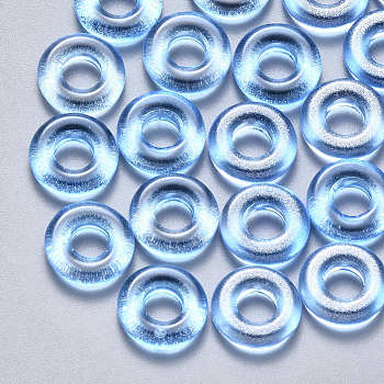 Transparent Spray Painted Glass Beads, with Glitter Powder, Ring, Dodger Blue, 10x3mm, Hole: 4mm
