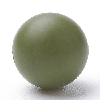 Food Grade Eco-Friendly Silicone Beads, Round, Dark Olive Green, 12mm, Hole: 2mm