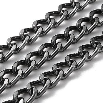 Oxidation Aluminum Diamond Cut Faceted Curb Chains, Twisted Chains, Unwelded, with Spool, Gunmetal, 7x5x1.5mm, about 196.85 Feet(60m)/Roll