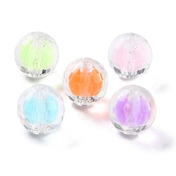 UV Plating Iridescent Transparent Acrylic Bead in Bead, Faceted, Round, Round, 16x15.5mm, Hole: 2.5mm, 202pcs/500g