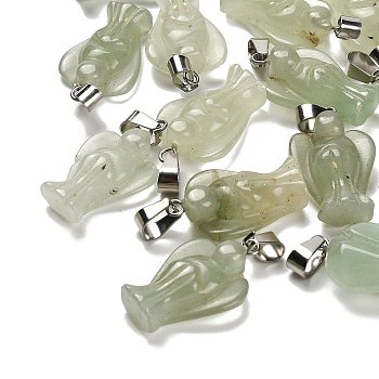 Natural Green Aventurine Pendants, with 201 Stainless Steel Finding, Angel, 24~25x15~16x7~8mm, Hole: 5x7mm