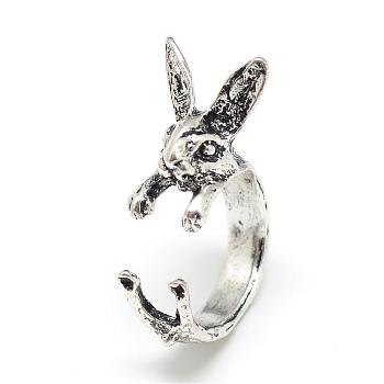 Adjustable Alloy Bunny Cuff Finger Rings, Rabbit Shape, Size 7, Antique Silver, 17mm