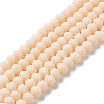 Glass Beads Strands, Faceted, Frosted, Rondelle, PeachPuff, 4mm, Hole: 1mm