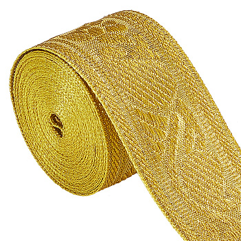 Polyester Ribbons, Jacquard Ribbon, Floral Pattern, Goldenrod, 1-5/8 inch(42mm)