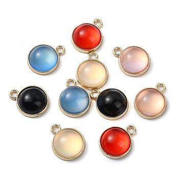 Rack Plating Resin Charms, Golden Plated Alloy Half Round Charms, Nickel Free, Mixed Color, 14.5x11.5x5.5mm, Hole: 1.6mm
