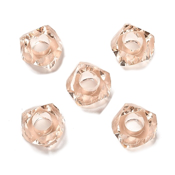 Transparent Resin European Beads, Large Hole Beads, Faceted, Polygon, PeachPuff, 13~13.5x8mm, Hole: 5.7mm