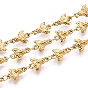 5M 304 Stainless Steel Mermaid Tail Link Chains, Soldered, with Spool, Ion Plating(IP), Real 18K Gold Plated, 9.5~10x6.5x3mm