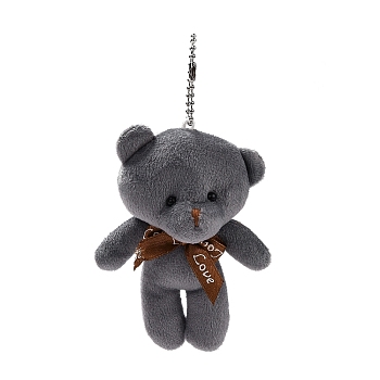 PP Cotton Mini Animal Plush Toys Bear Pendant Decoration, with Ball Chain, Gray, 150mm