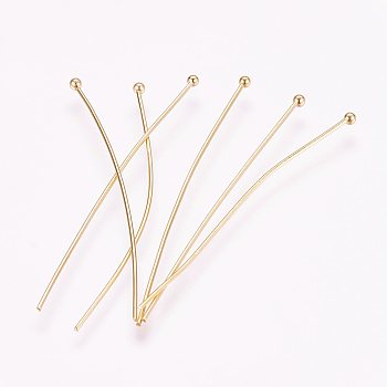 304 Stainless Steel Ball Head Pins, Real 18K Gold Plated, 40x0.5mm