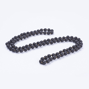 Natural Lava Rock Beaded Necklaces, Round, 60''(152.4cm)