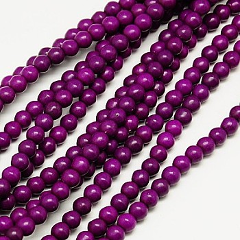 1 Strand  Dyed Purple RoundSynthetic Turquoise Beads Strands, 4mm, Hole: 1mm, about 110pcs/strand, 15.6 inch