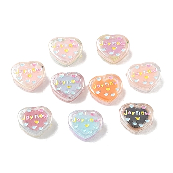 Plastic Enamel Beads, Heart with Word Joy Now, Mixed Color, 14x16x7.5mm, Hole: 1.4mm