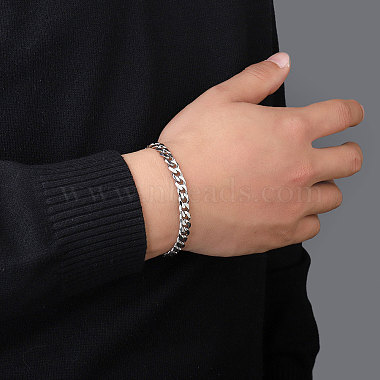 201 Stainless Steel Curb Chain Bracelets with Lobster Claw Clasps for Men(BJEW-P316-01B-P)-2