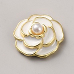 Alloy Enamel & Imitation Pearl Cabochons, Flower, Light Gold, White, 17.5x18x8.5mm(FIND-WH0366-480C-02)