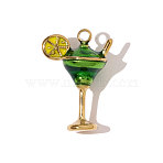 304 Stainless Steel Enamel Pendants, Hand Polished Martini Charm, Ion Plating(IP), Real 18K Gold Plated, Green, 16x11mm(STAS-OY008-16G)