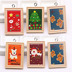 Christmas Opaque Resin Pendants, Photo Frame, with Platinum Iron Loop, Mixed Color, 39.5x24.5x4mm, Hole: 2mm(RESI-I350-03)