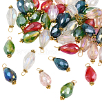 50Pcs Electroplate Faceted Glass Pendants, with Alloy Flower Daisy Spacer Beads and Brass Findings, Teardrop, Mixed Color, 20~21x9.5mm, Hole: 1.5mm(FIND-SP0004-74)