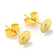 Iron Stud Earring Findings, Flat Round Earring Pads with Butterfly Earring Back, Golden, 6mm, 100pcs/bag(IFIN-Q001-01B-G)
