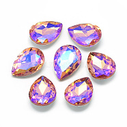 Pointed Back Glass Rhinestone Cabochons, Back Plated, Faceted, AB Color Plated, teardrop, Dark Salmon, 18x13x5.5mm(RGLA-T017-13x18mm-04)