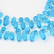 Faceted Teardrop Transparent Glass Beads Strands, Top Drilled Beads, Light Sky Blue, 12x6mm, Hole: 1mm, about 100pcs/strand, 15.7 inch(X-GLAA-J067-A01)