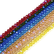8 Strands 8 Colors Electroplate Transparent Glass Beads Strands, Half Rainbow Plated, Faceted, Rondelle, Mixed Color, 6x5mm, Hole: 1mm, about 85~88pcs/strand, 16.1~16.5 inch(41~42cm), 1 strand/color(EGLA-TA0001-37)