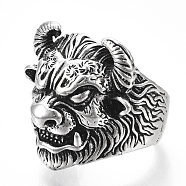 Adjustable Tibetan Style Alloy Cuff Rings, Open Rings, Cow, Size 10, Antique Silver, Size 10, Inner Diameter: 20mm(RJEW-T009-10AS)
