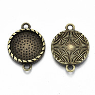Tibetan Style Alloy Flat Round Cabochon Connector Settings, Cadmium Free & Nickel Free & Lead Free, Antique Bronze, Tray: 16mm, 27x19.5x2.5mm, Hole: 2mm, about 440pcs/1000g(TIBE-Q038-017A-AB-NR)