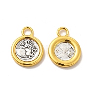Alloy Pendants, Long-Lasting Plated, Cadmium Free & Lead Free, Flat Round, Antique Silver & Golden, 24.5x19x3.5mm, Hole: 4mm(PALLOY-E024-33G)