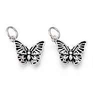 925 Sterling Silver Pendants, Hollow Butterfly Charms with Jump Rings, Antique Silver, 17x14x2.5mm, Hole: 4mm(STER-T007-55AS)