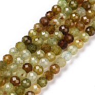 Natural Green Garnet Beads Strands, Faceted, Round, 4mm, Hole: 0.7mm, about 93~94pcs/strand, 15.35~15.55 inch(39~39.5cm)(X-G-C009-A25)