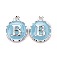 Platinum Plated Alloy Enamel Charms, Cadmium Free & Lead Free, Enamelled Sequins, Flat Round with Letter, Letter.B, 14x12x2mm, Hole: 1.5mm(X-ENAM-S118-04B-P)