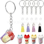 CHGCRAFT DIY Imitation Milky Tea Charm Keychain Making Kit, Including Resin Pendants, Iron Split Key Rings, Faux Suede Tassel Pendant Decorations, Mixed Color, 16pcs/box(DIY-CA0005-21)