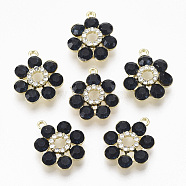 Golden Plated Alloy Pendants, with Glass Rhinestone, Flower, Prussian Blue, 19x16x5mm, Hole: 1.2~1.5mm(PALLOY-N154-02B)