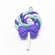 Handmade Polymer Clay Pendants, Lollipop with Bowknot, Mauve, 40~53x27~30x7~9mm, Hole: 2mm(CLAY-Q240-012A)