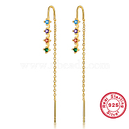 925 Sterling Silver Chains Ear Thread, Colorful Cubic Zirconia Stud Earrings, Real 18K Gold Plated, 60mm(GV6300-2)