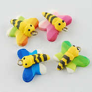 Handmade Polymer Clay Pendants, Bees, Mixed Color, 21x20x8mm, Hole: 2mm(CLAY-S081-M)