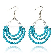 Trendy Synthetic Turquoise Beaded Earrings for Girls, with Brass Earring Hooks, Medium Turquoise, 70~75mm(X-EJEW-PJE690)