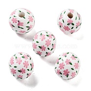 Wood European Beads, Large Hole Beads, Flower, Flamingo, 15.5~16x14.5mm, Hole: 4mm(WOOD-M011-06D)