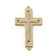 Rack Plating Brass Micro Pave Cubic Zirconia Connector Charms, Religion Cross Charms, Cadmium Free & Lead Free, Real 18K Gold Plated, Clear, 32.5x19x2.5mm, Hole: 1~1.2mm(KK-E072-04G)