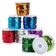 Elite 8 rolls 8 colors Eco-Friendly Plastic Paillette Beads, Sequins Beads, Ornament Accessories, Flat Round, Mixed Color, 6mm, about 5m/roll, 1 roll/color(PVC-PH0001-27)