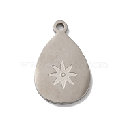 Bohemian Style 304 Stainless Steel Pendant, Teardrop, Stainless Steel Color, 24.5x15.5x1.5mm, Hole: 2mm(STAS-M314-03G-P)